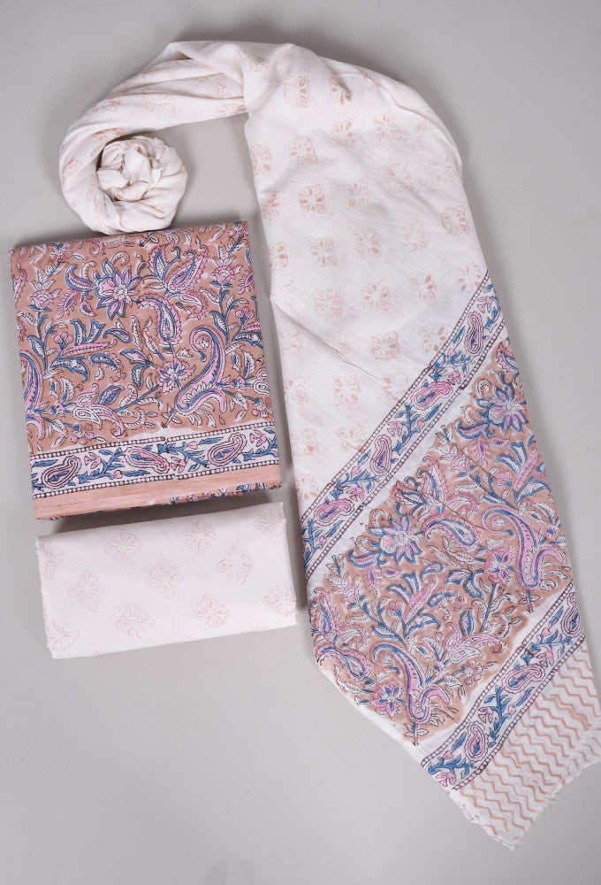 Beautiful Bagru Hand Block Printed Cotton Suit Material With Cotton Dupatta Style 56