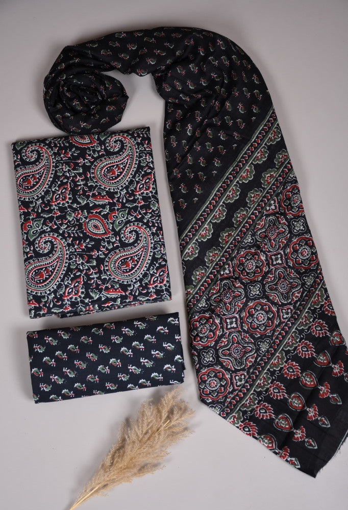 Beautiful Bagru Hand Block Printed Cotton Suit Material With Cotton Dupatta Style 58