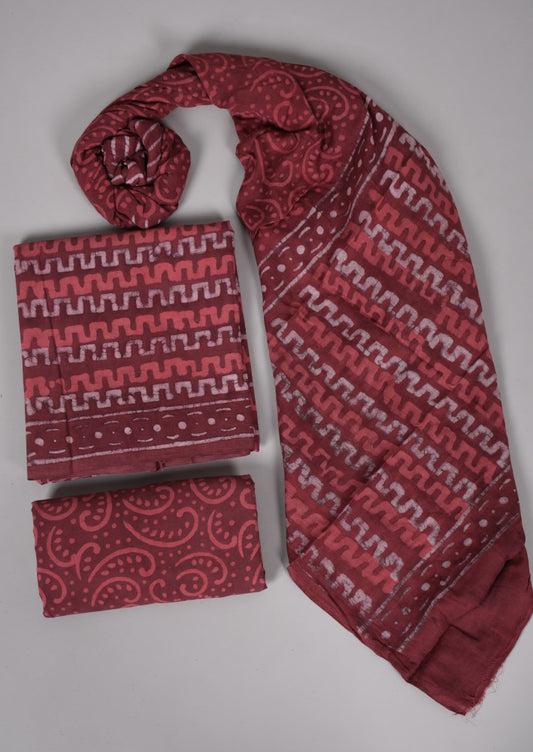 Beautiful Bagru Hand Block Printed Cotton Suit Material With Cotton Dupatta Style 59