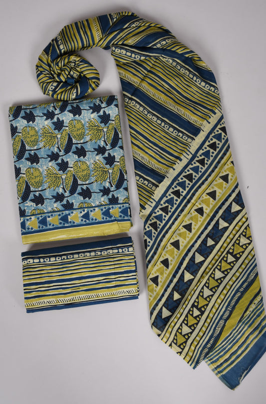 Beautiful Bagru Hand Block Printed Cotton Suit Material With Cotton Dupatta Style 60