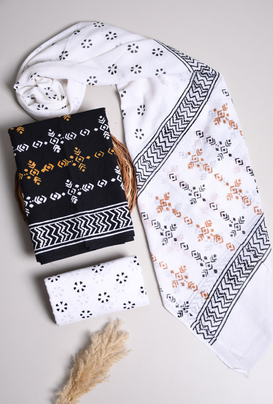 Beautiful Bagru Hand Block Printed Cotton Suit Material With Cotton Dupatta Style 61