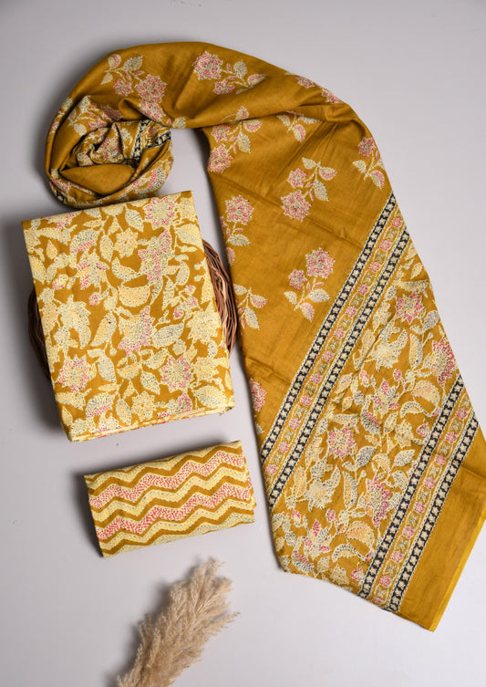 Beautiful Bagru Hand Block Printed Cotton Suit Material With Cotton Dupatta Style 62