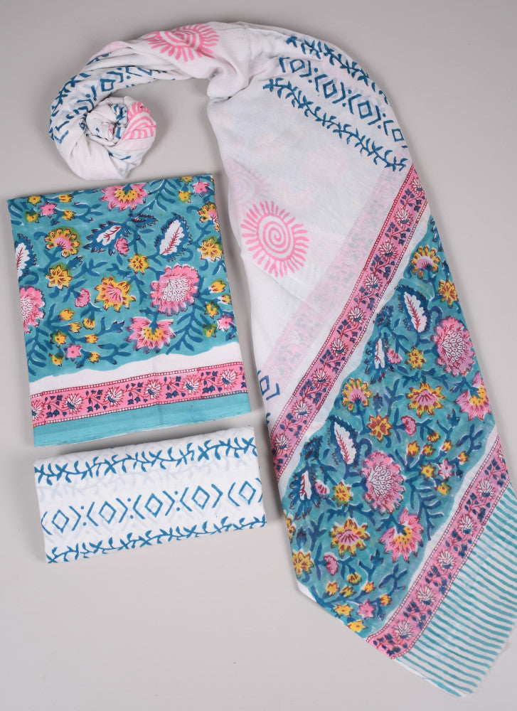 Beautiful Bagru Hand Block Printed Cotton Suit Material With Cotton Dupatta Style 63