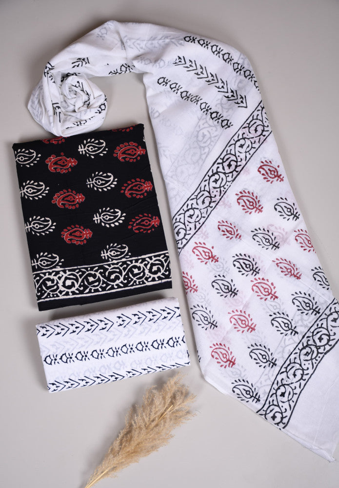 Beautiful Bagru Hand Block Printed Cotton Suit Material With Cotton Dupatta Style 64