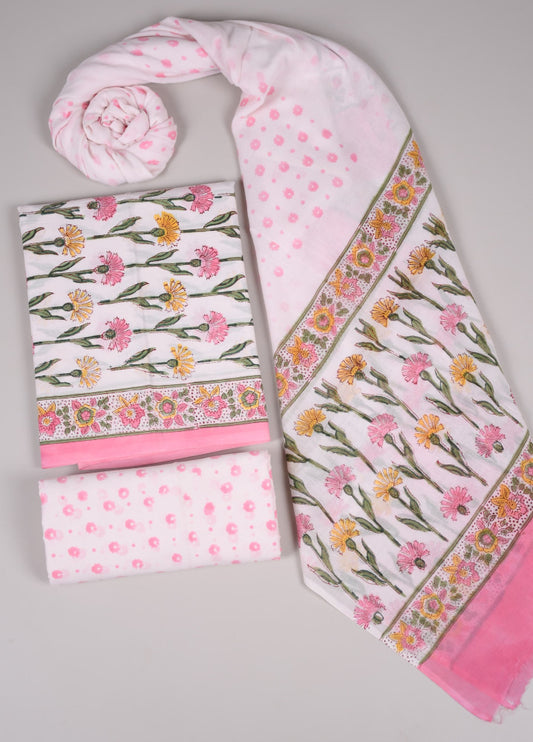 Beautiful Bagru Hand Block Printed Cotton Suit Material With Cotton Dupatta Style 7