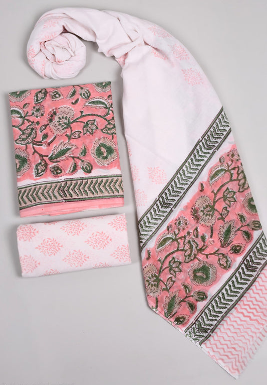 Beautiful Bagru Hand Block Printed Cotton Suit Material With Cotton Dupatta Style 8