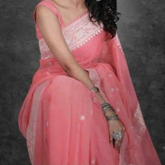 Beautiful Banarasi Peach Chiffon Saree
