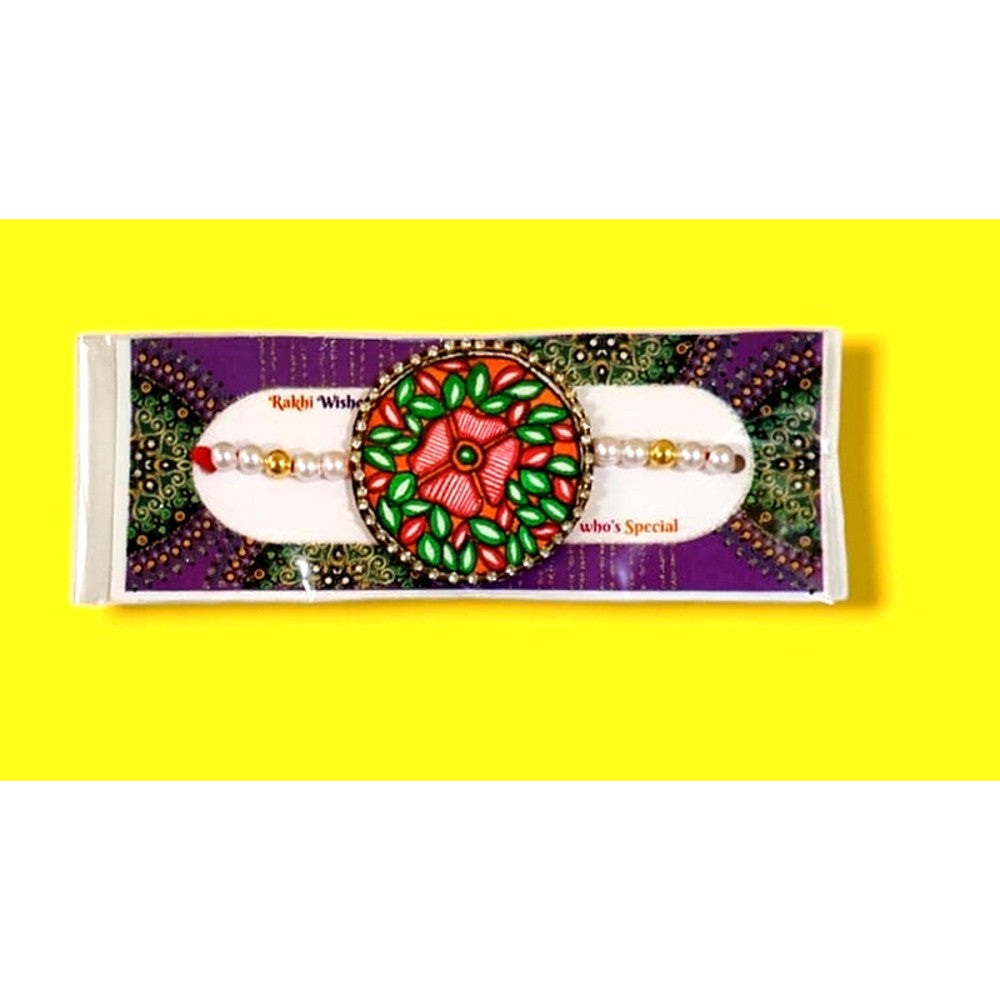 Beautiful Flower Design Madhubani Rakhi