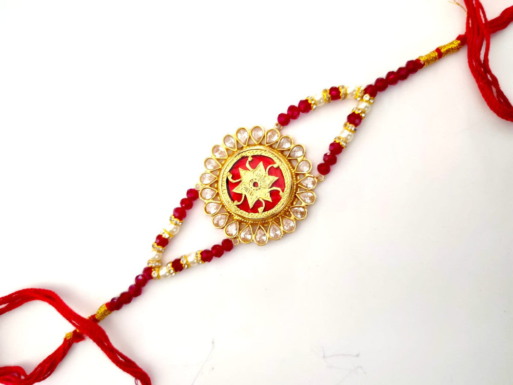 Beautiful Flower Design Thewa Art Rakhi