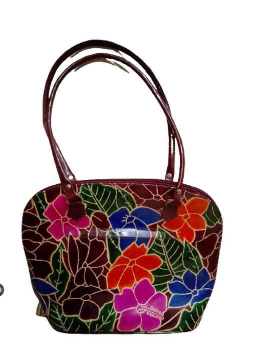 Beautiful Flower Prints D Shape Leather Bag