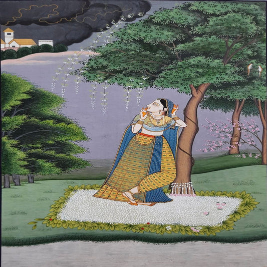 Beautiful Girl Standing Down Tree Painting (8x12 inch)