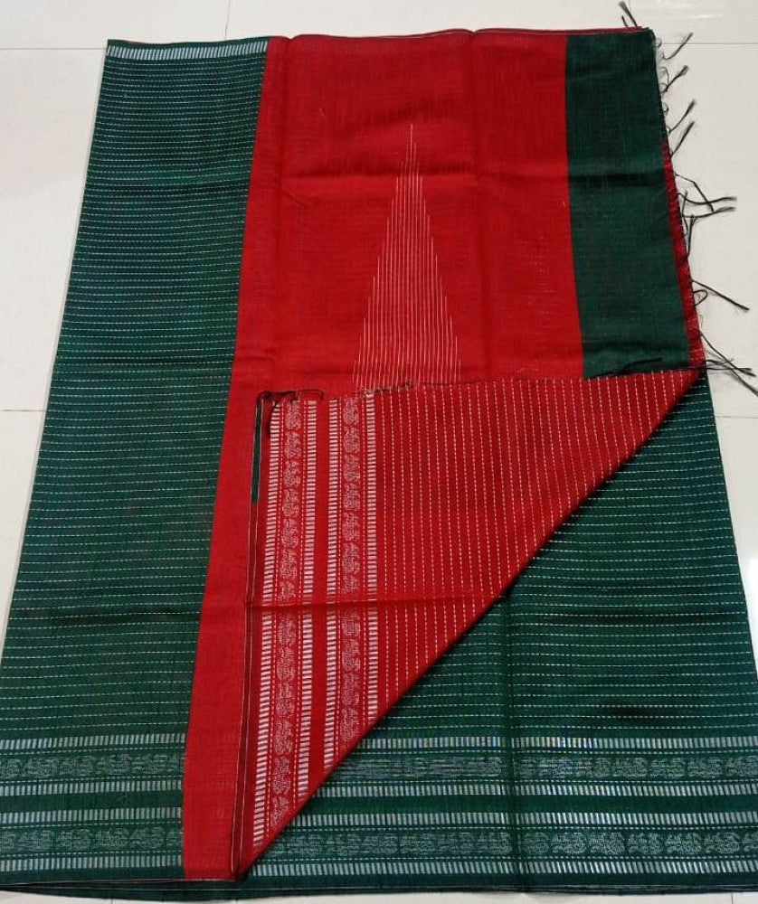 Beautiful Green And Red Champa Silk Saree