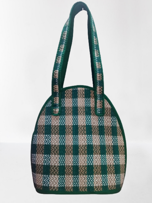 Beautiful Green & Beige Madur Kathi Bag