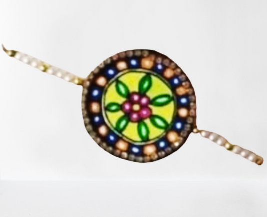 Beautiful Green & Yellow Madhubani Rakhi