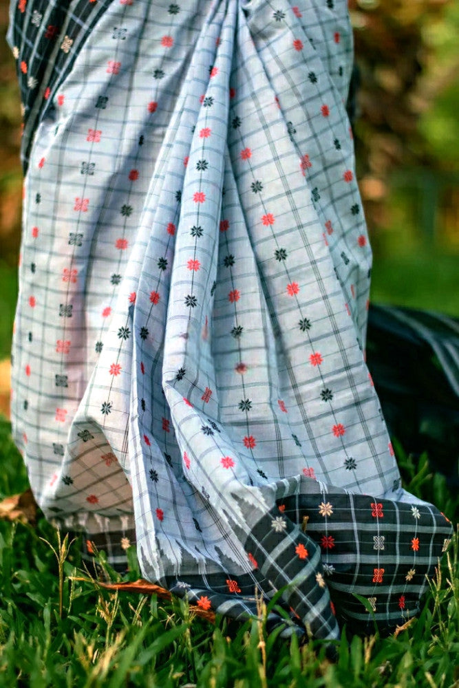 Beautiful Grey & Black Prints Berhampur Saree