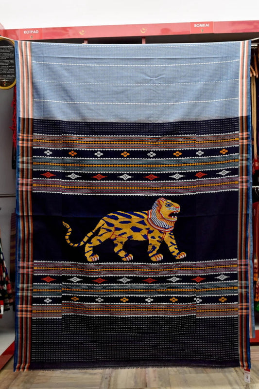 Beautiful Grey Lion Print Dhalapathar Saree