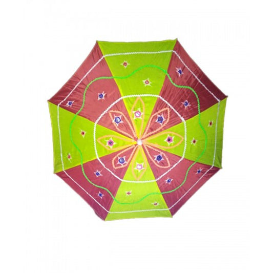 Beautiful Handmade Pipli Traditional Applique Work Red & Green Umbrella