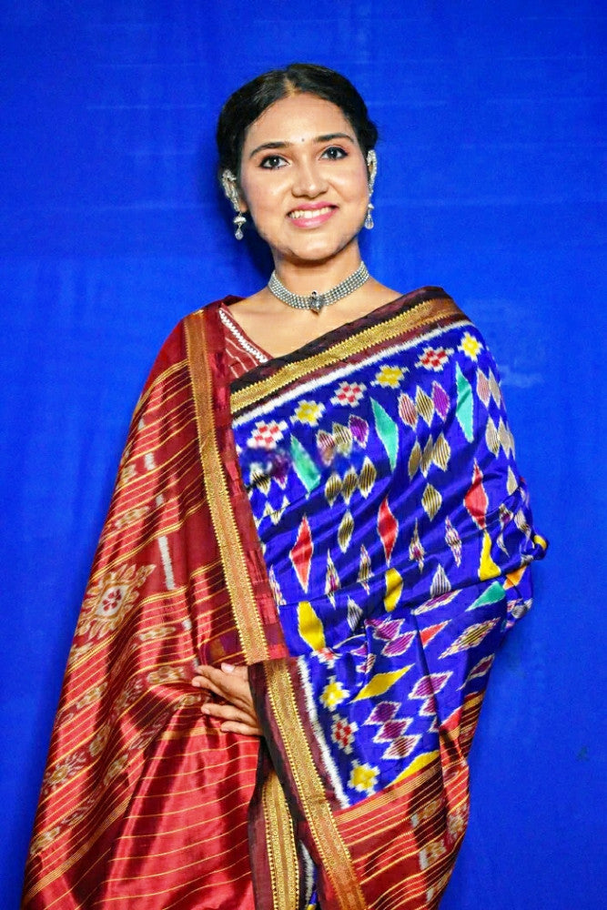 Beautiful Ink Blue & Maroon Kotpad Silk Saree