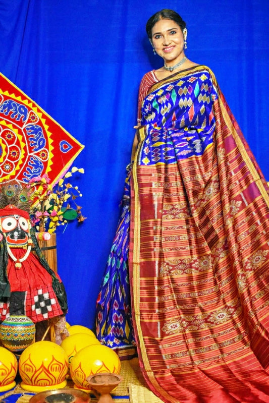 Beautiful Ink Blue & Maroon Kotpad Silk Saree