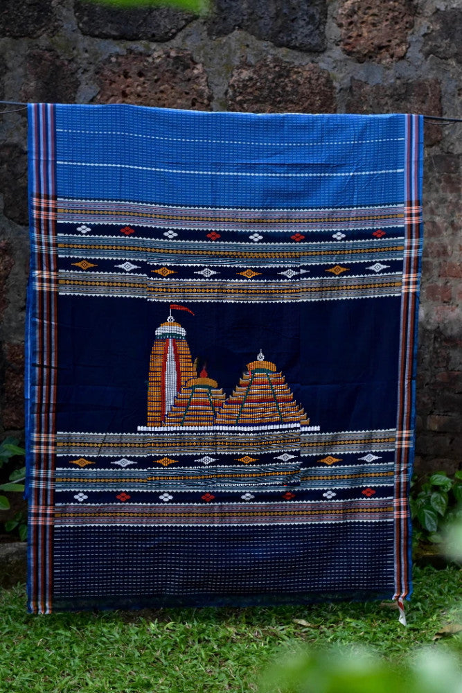 Beautiful Ink Blue Puri Jagannath Mandir Print Dhalapathar Saree