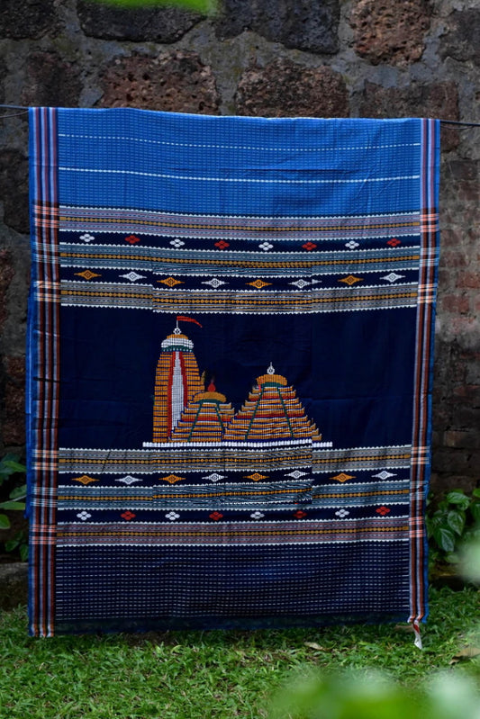 Beautiful Ink Blue Puri Jagannath Mandir Print Dhalapathar Saree
