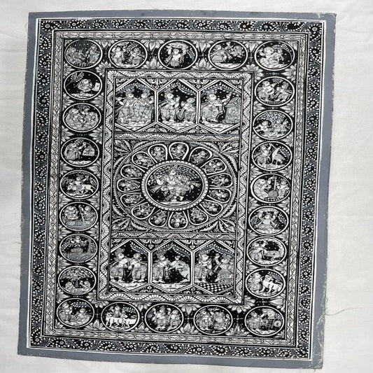 Beautiful Krishna Katha B&W Odisha Patchithra (19x13inch)