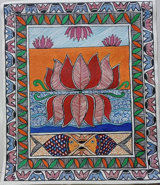 Beautiful Lotus And Fish Art