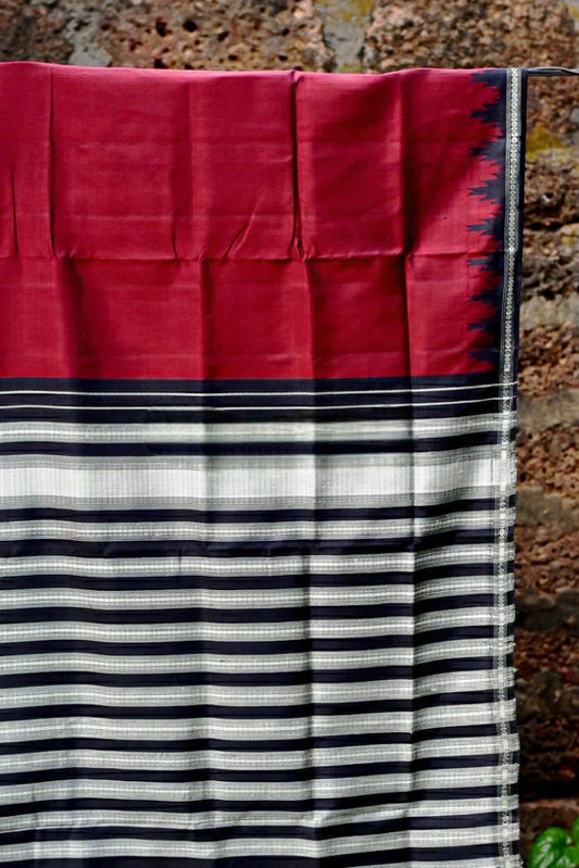 Beautiful Maroon & Black Prints Berhampur Saree