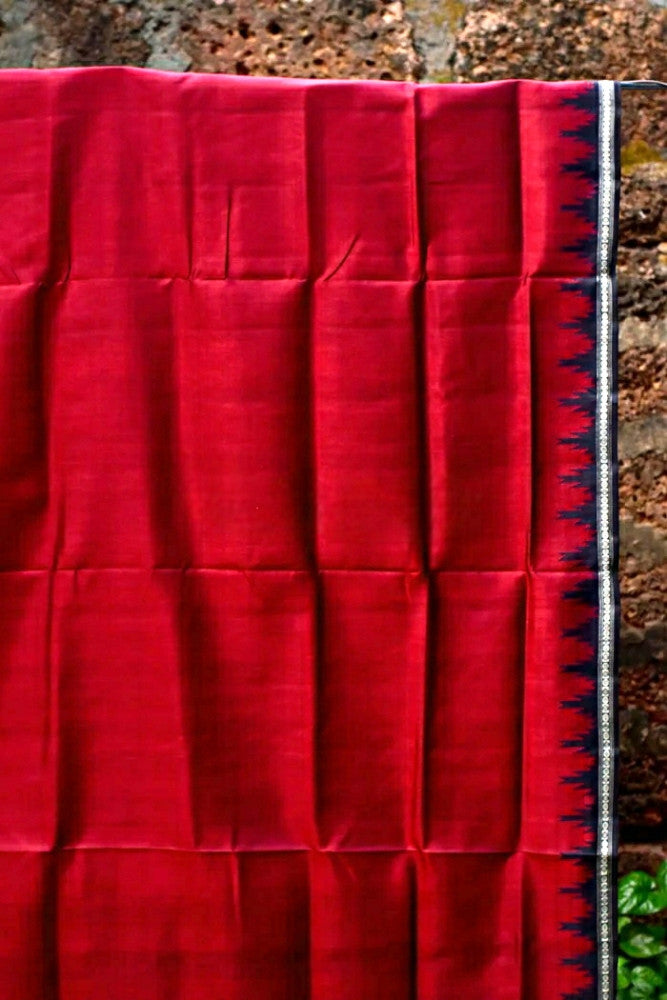 Beautiful Maroon & Black Prints Berhampur Saree