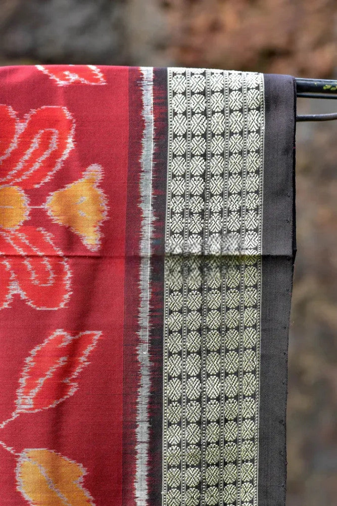 Beautiful Maroon & Black Tribal Design Sambalpuri Silk Saree