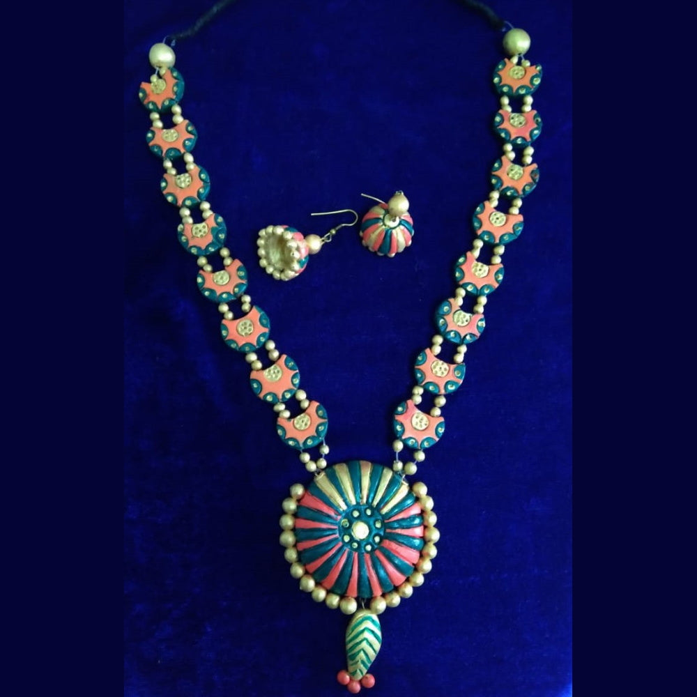 Beautiful Molela Terracotta Multicolour Clay Necklace Set