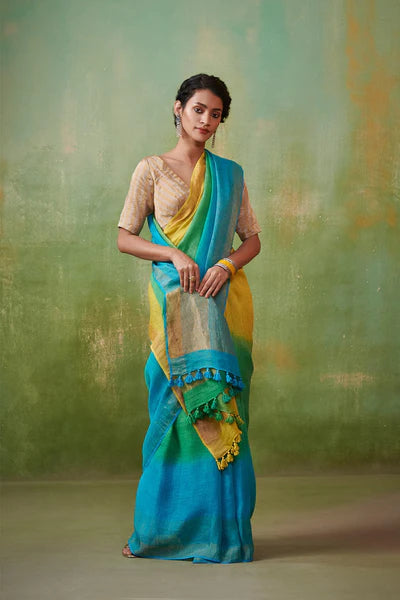 Beautiful Multicolor Linen By Linen Saree