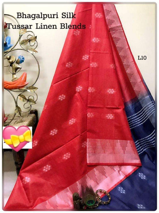 Beautiful Navy Blue & Red Tussar Silk