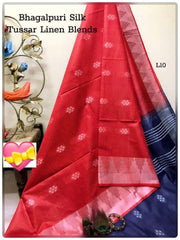 Beautiful Navy Blue & Red Tussar Silk