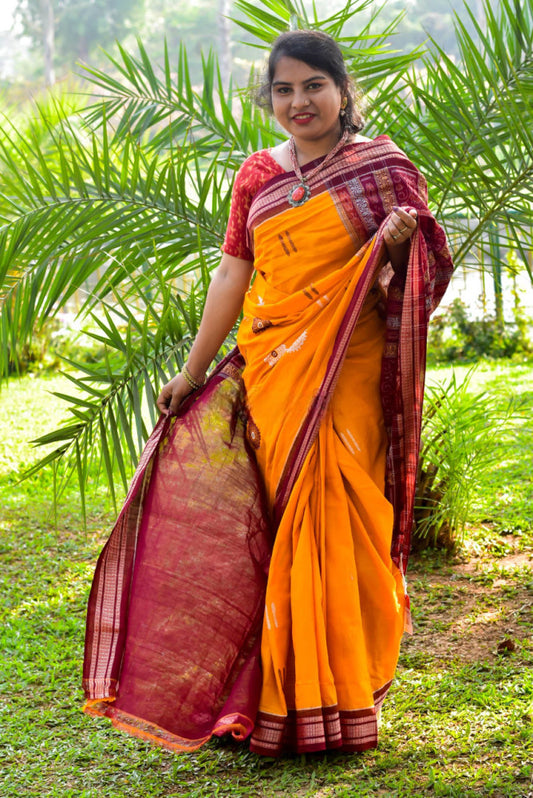 Beautiful Orange & Magenta Bomkai Saree