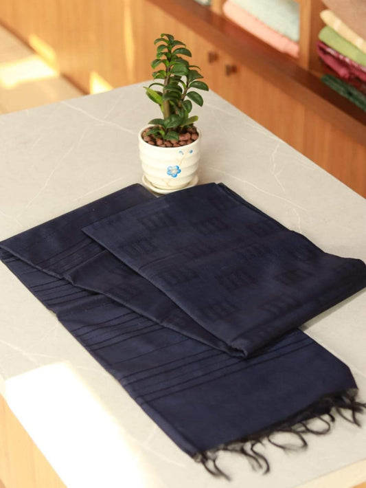 Beautiful Plain Black Kosa Silk Saree