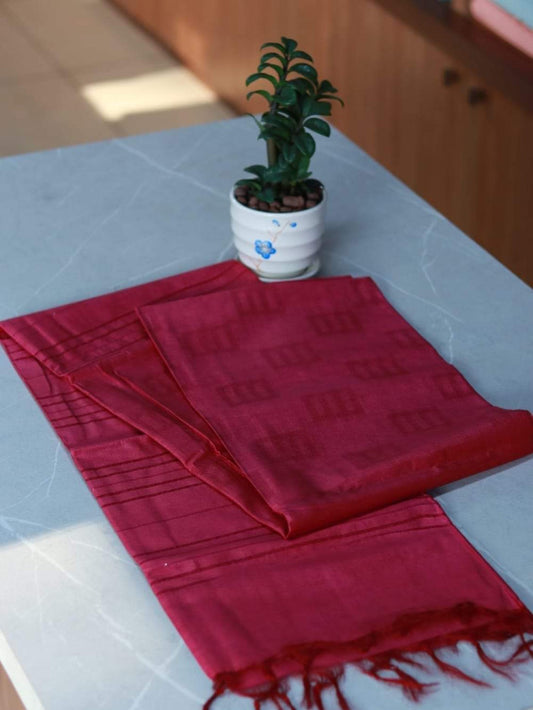 Beautiful Plain Red Kosa Silk Saree