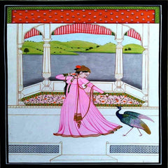 Beautiful Princess With Peacock Painting(8x11 inch)
