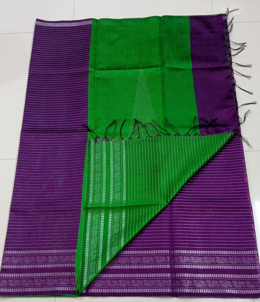 Beautiful Purple And Green Champa Silk Saree