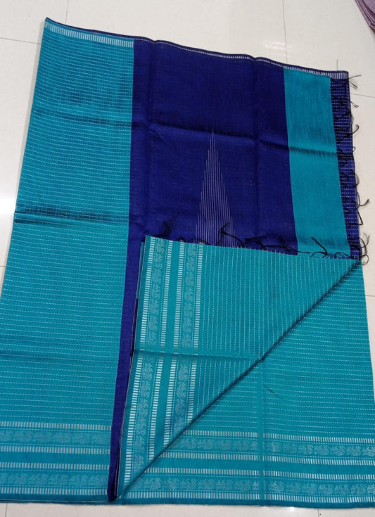 Beautiful Blue And Gree Champa Silk Saree