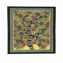 Beautiful Tree With Pink Flowers Madhubani Painting