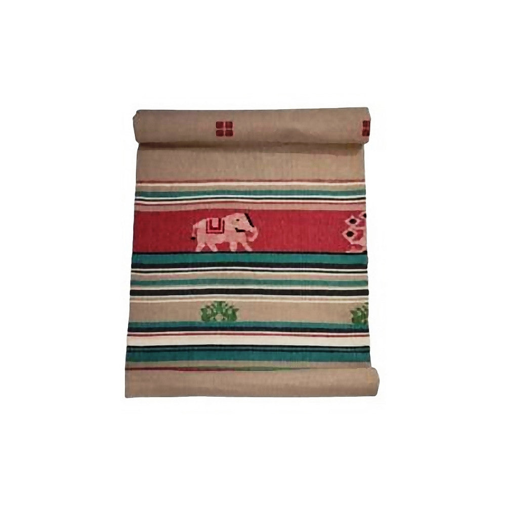 Beige Extra Weft Handwoven Double Bed Cover