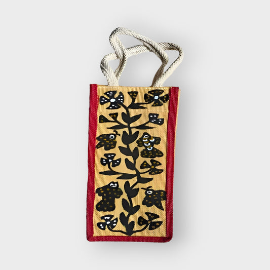 Beige & Red Khovar Jute Bottle Bag
