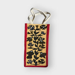 Beige & Red Khovar Jute Bottle Bag
