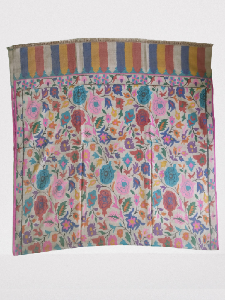 Beige With Multicolour Big Floral Design Kani Shawl