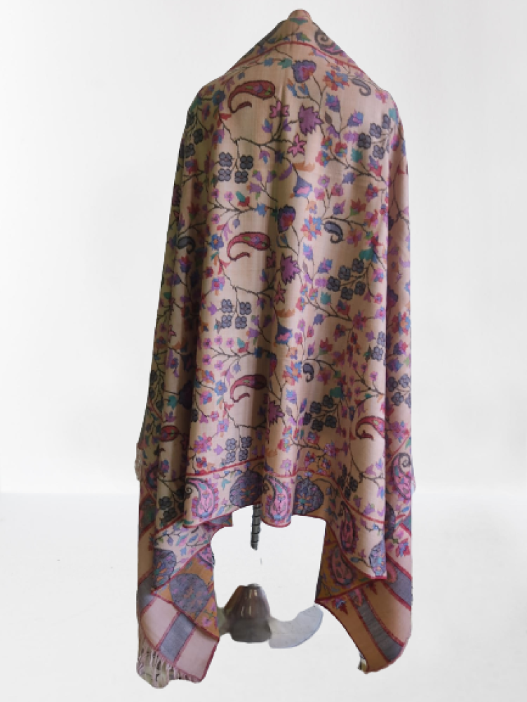 Beige With Multicolour Floral Design Kani Shawl