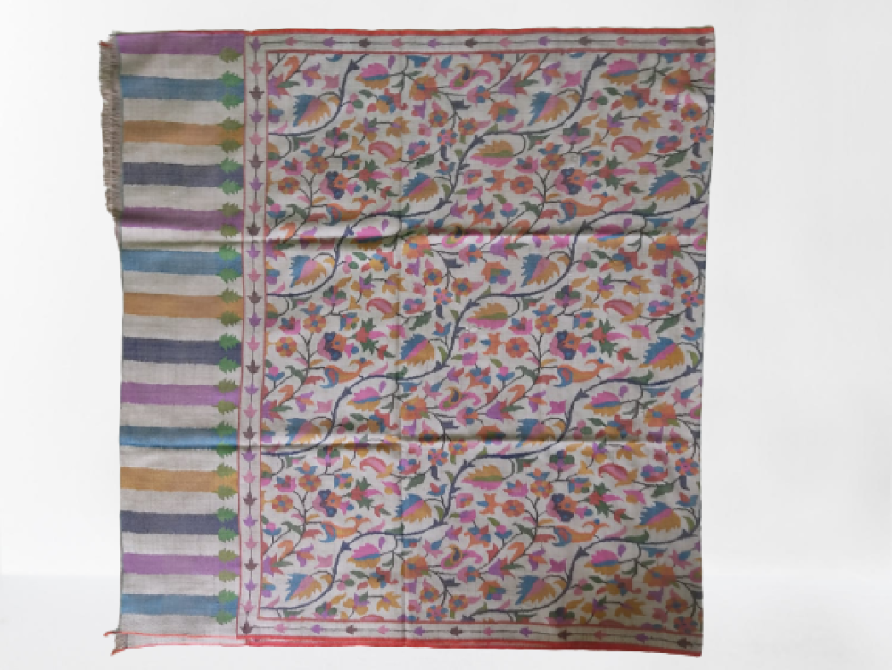 Beige With Multicolour Leaf Design Kani Shawl