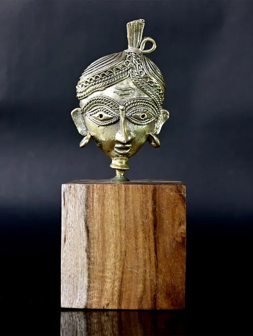 Bengal Dokra Adivasi Bust on wooden pedestal - 1