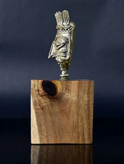 Bengal Dokra Adivasi Bust on Wooden Pedestal - 3