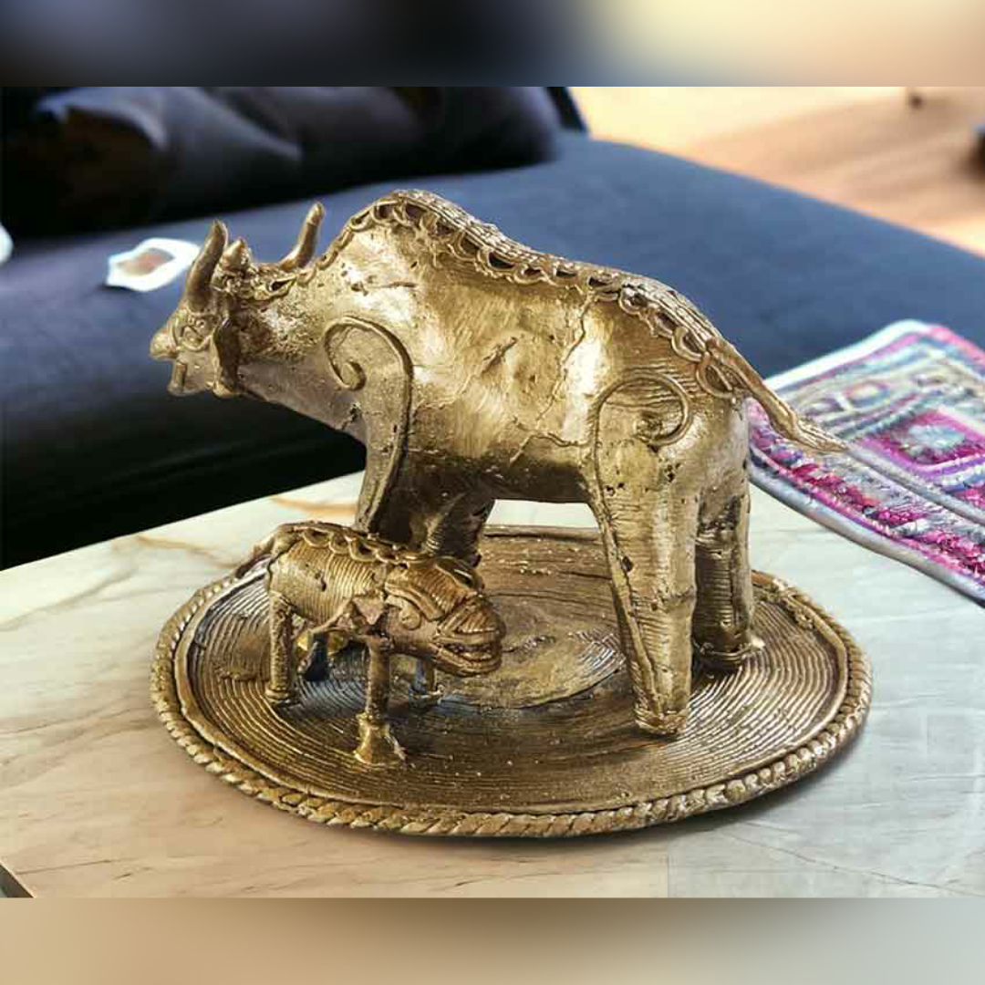 Bengal Dokra Brass Cow Family
